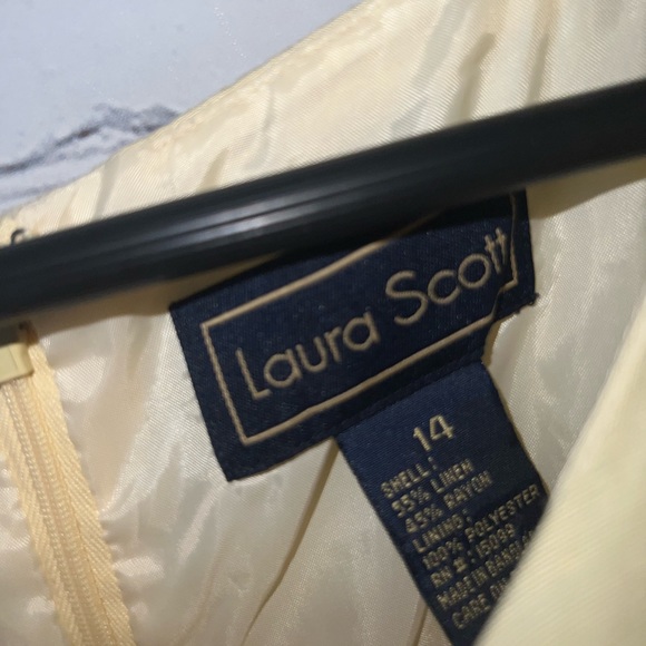 Laura Scott light yellow sleeveless linen / rayon dress size 14 - Picture 7 of 11